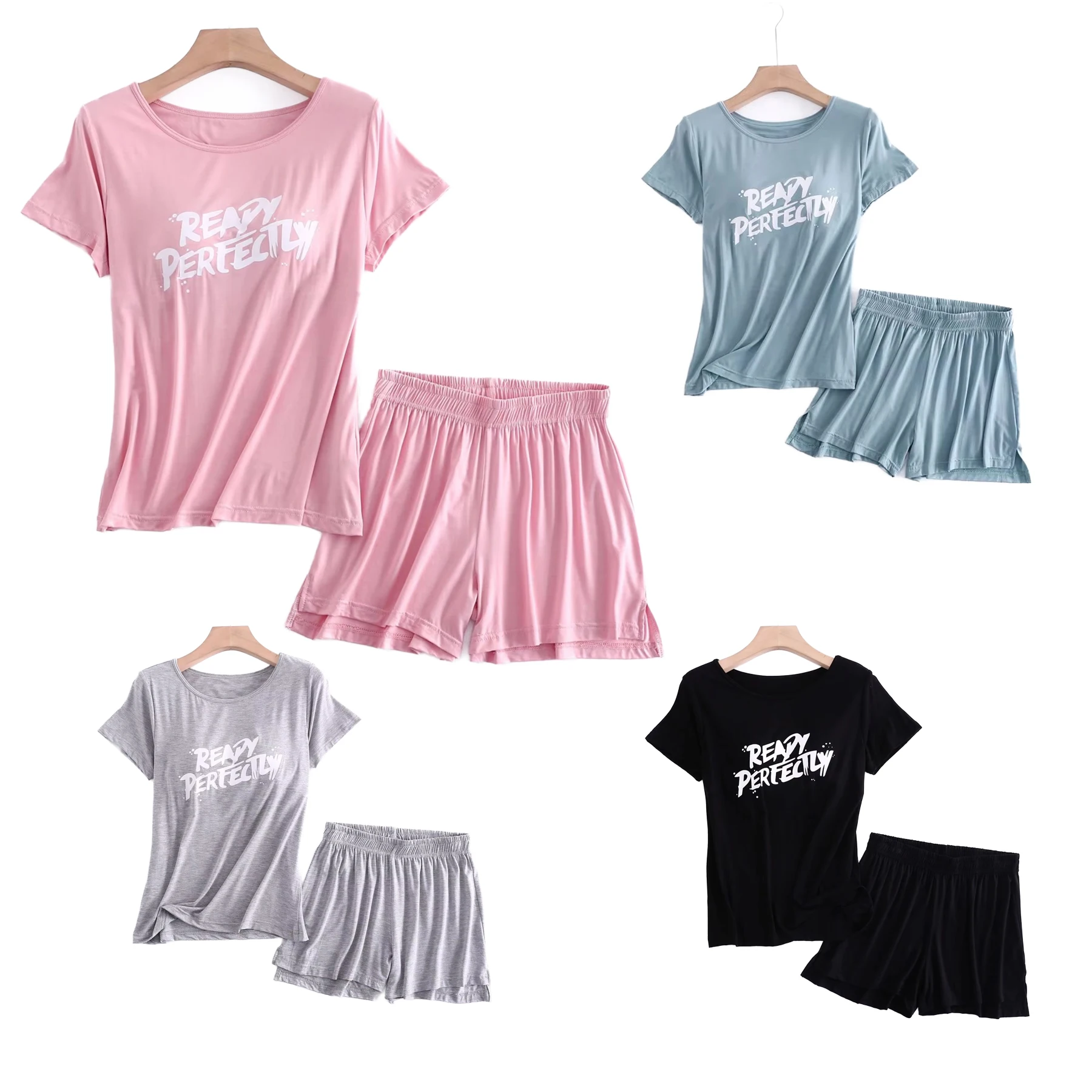 

Summer Women Pajama Sets New Modal Cotton Sleepwear Letter Print Bra Padded Homewear Comfortable Ladie's Nightwear Suit