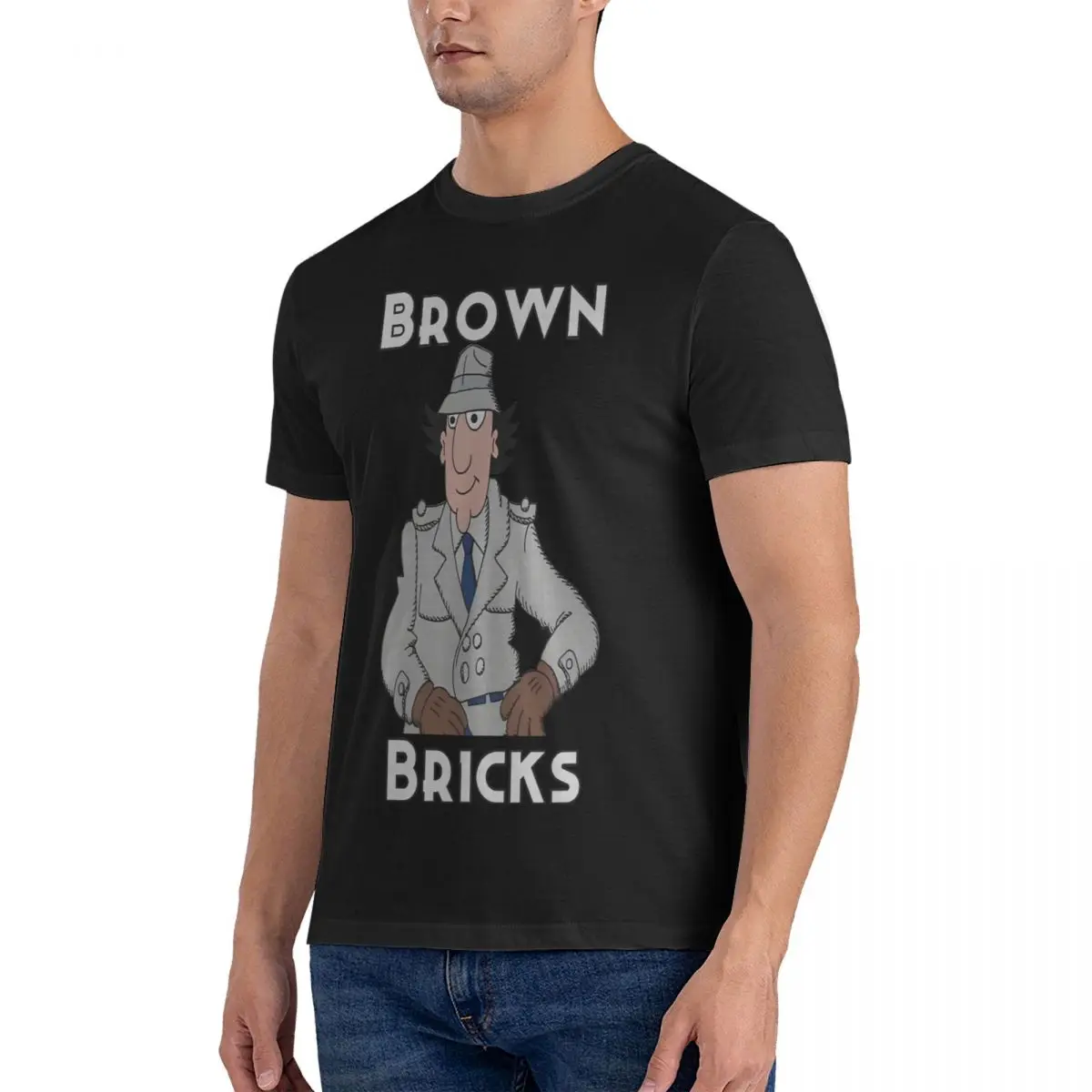 Men's T-Shirts Inspector - Brown Bricks In Minecrap Funny Cotton Tee Shirt Short Sleeve Inspector Gadget T Shirt Round Collar