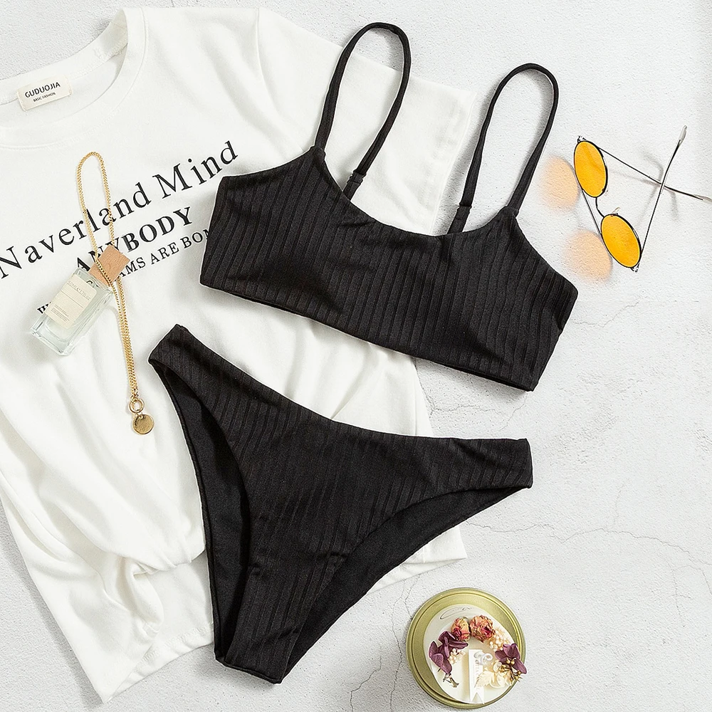 

Однотонный текстурированный купальник-бикини с высокой талией, пляжный купальный костюм 2022, бразильский купальник