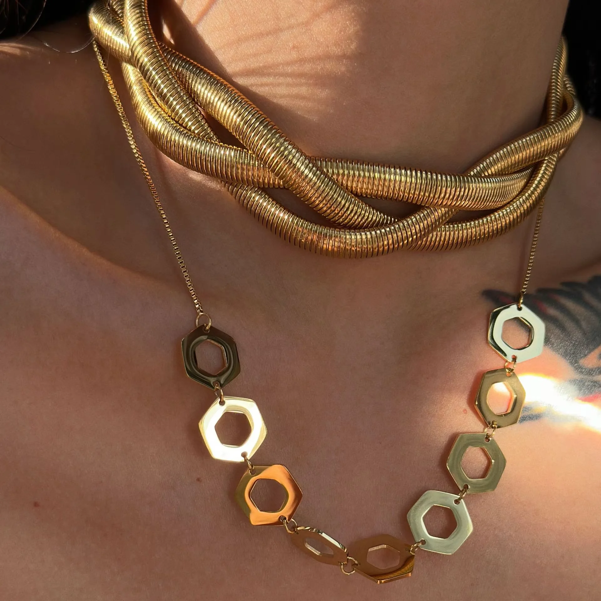 Exaggerated Big Heavy Metal Gypsy Choker Necklace for Women Punk Thick Chunky Clavicle Chains Grunge Neck Jewelry Steampunk Men