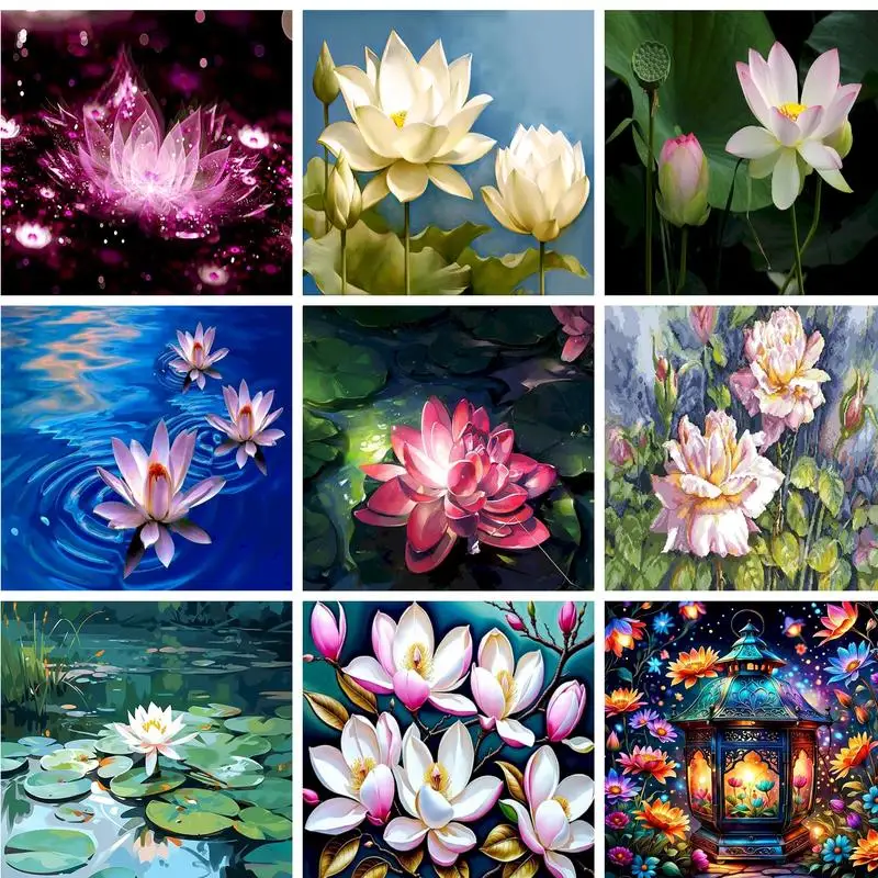 

PhotoCustom Oil Painting By Numbers For Handicrafts Lotus in Water Number Painting Paint Kit Wall Decoration On Canvas For Adult