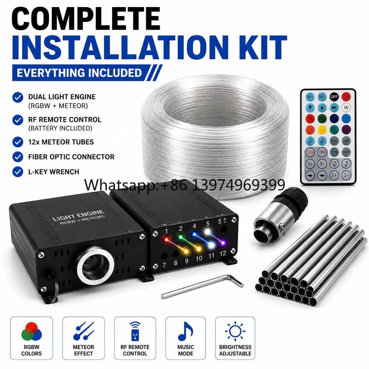 25W RGBW Starlight Headliner Kit Fiber Optic Star Ceiling Light with Shooting Star Meteor APP RF Control