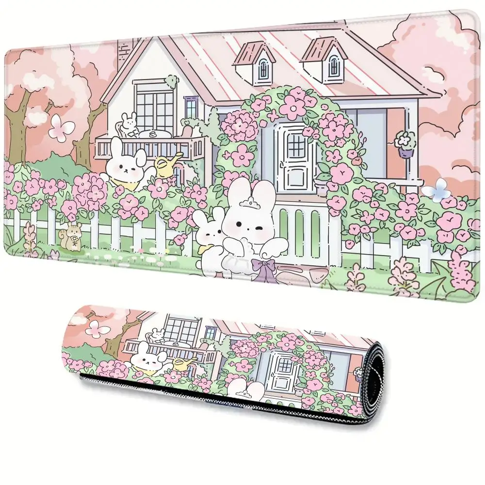 

Kawaii landscape Desk Mat For Girls Bedroom XXL Gamer Accessories Table Mat Green Plant Keyboard Pad Large Gaming Mousepad