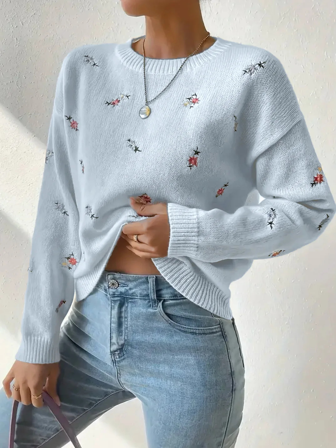 Yaminiya الخريف أزياء المرأة المطبوعة عارضة طويلة الأكمام محبوك سترة جولة الرقبة تنوعا التخسيس البلوز محبوك سترة #3