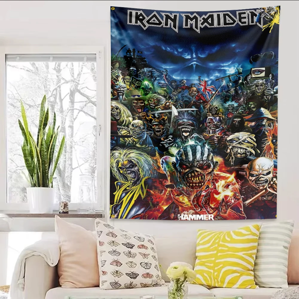 1pc Iron Maiden Eddie Tapestry Heavy Metal Rock Band Background Wall Hanging Cool Room Stuff Background Cloth for Bedroom Dorm