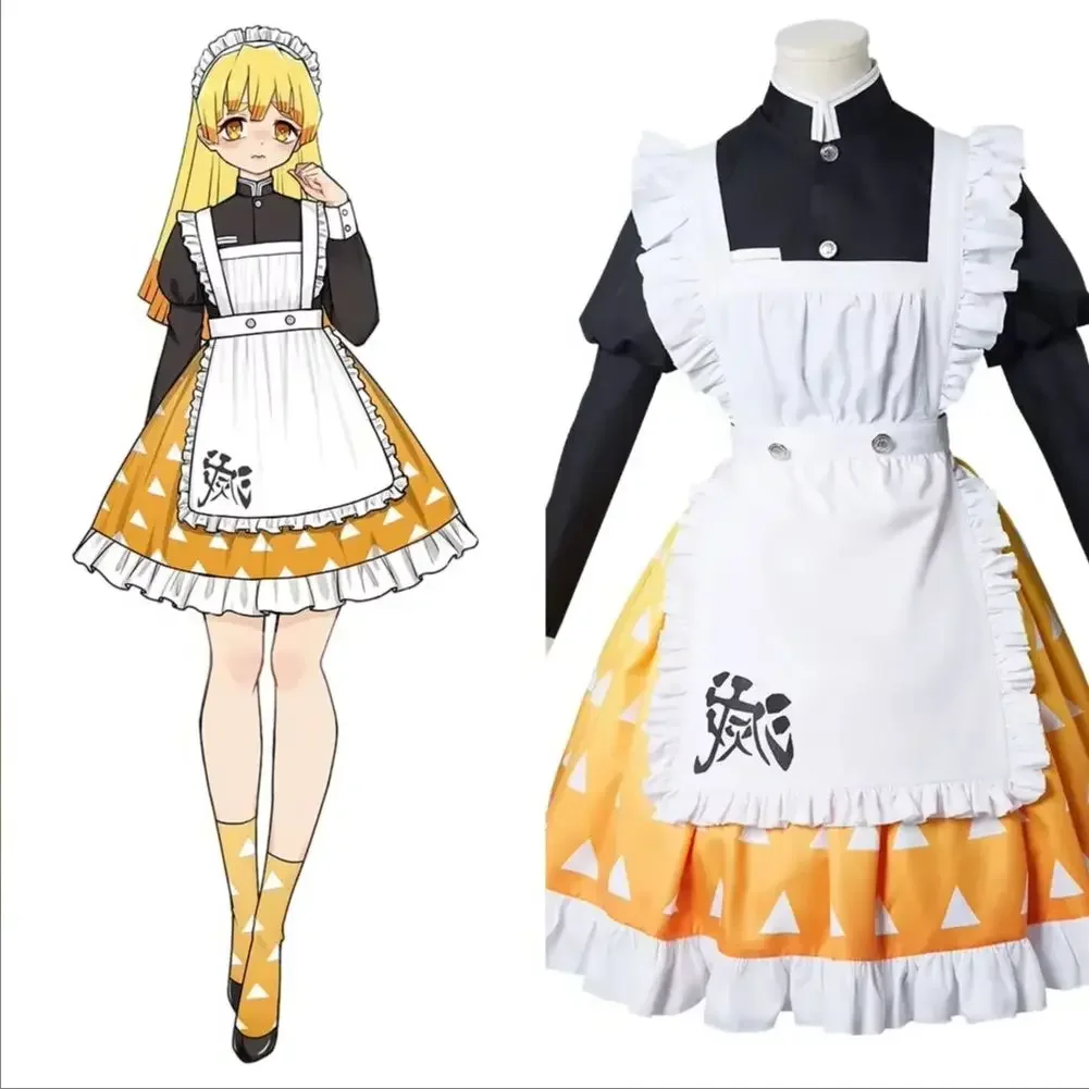 

New Agatsuma Zenitsu Maid Dress Cosplay Costume Outfit Halloween Carnival Event Ready Made Anime Character Attire