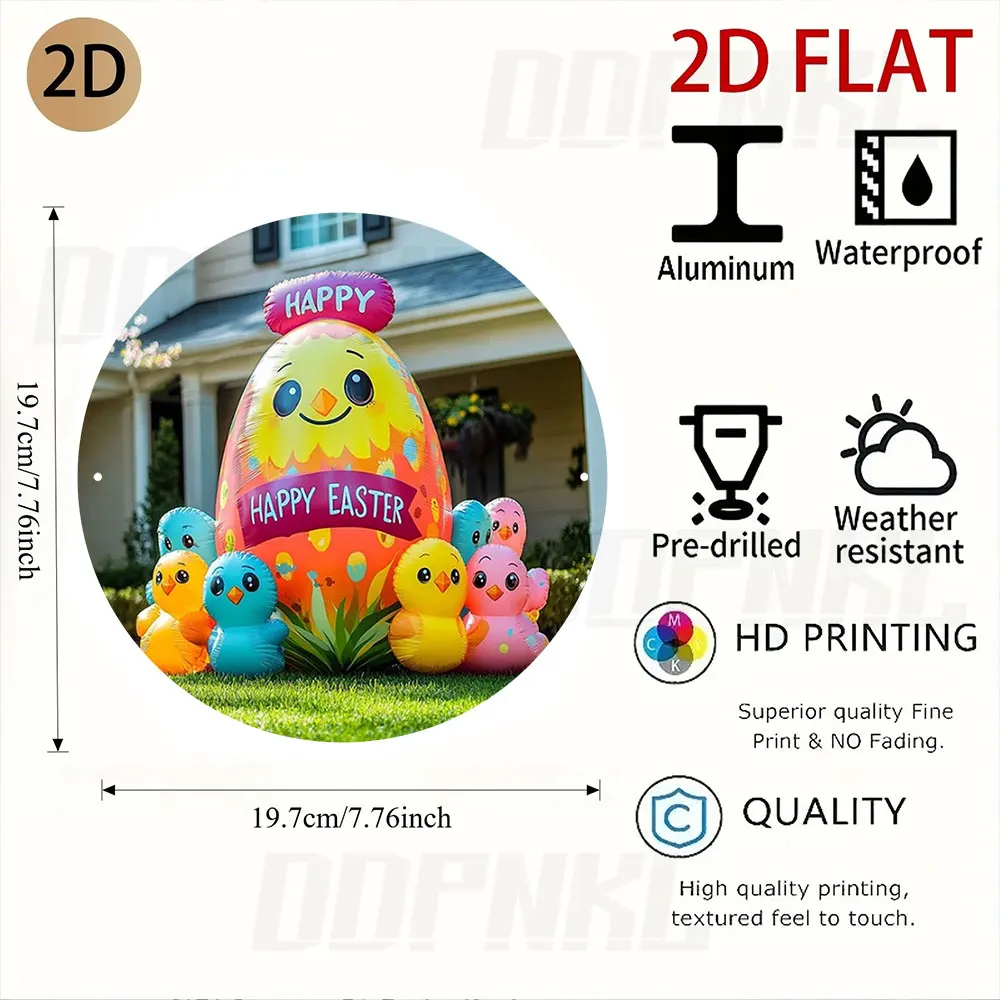 [Festive] Inflatable Easter Egg with Yellow Chicks and Rabbits - Aluminum Round Decoration, 