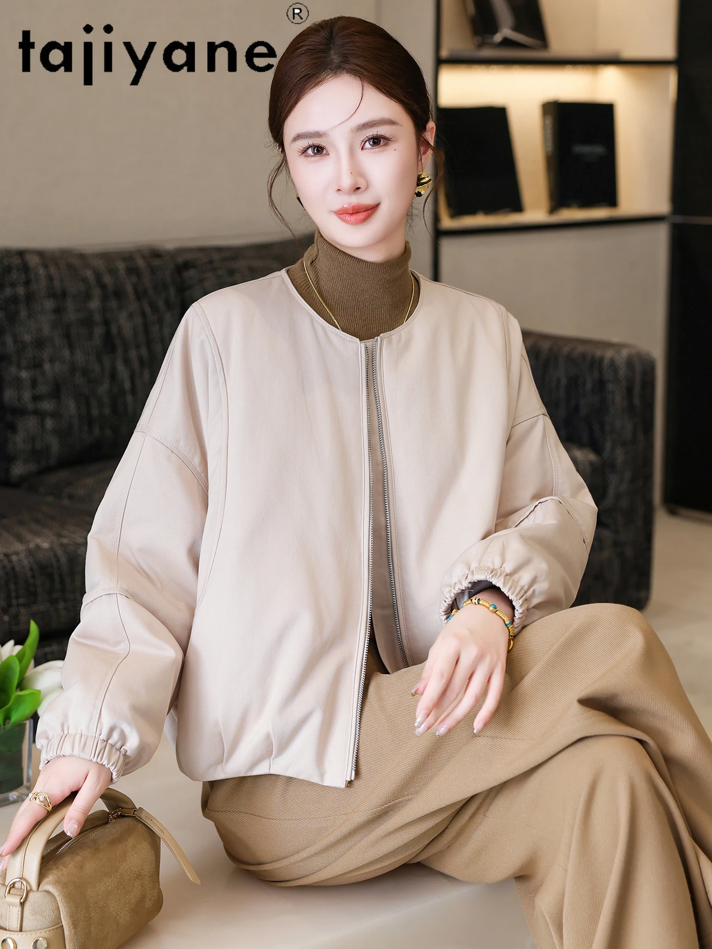 Kurtki puchowe damskie TAJIYANE, 90% biały puch gęsi, prosty krój z okrągłym dekoltem, stylowe krótkie kurtki puchowe, odzież zimowa damska 2025, пуховик