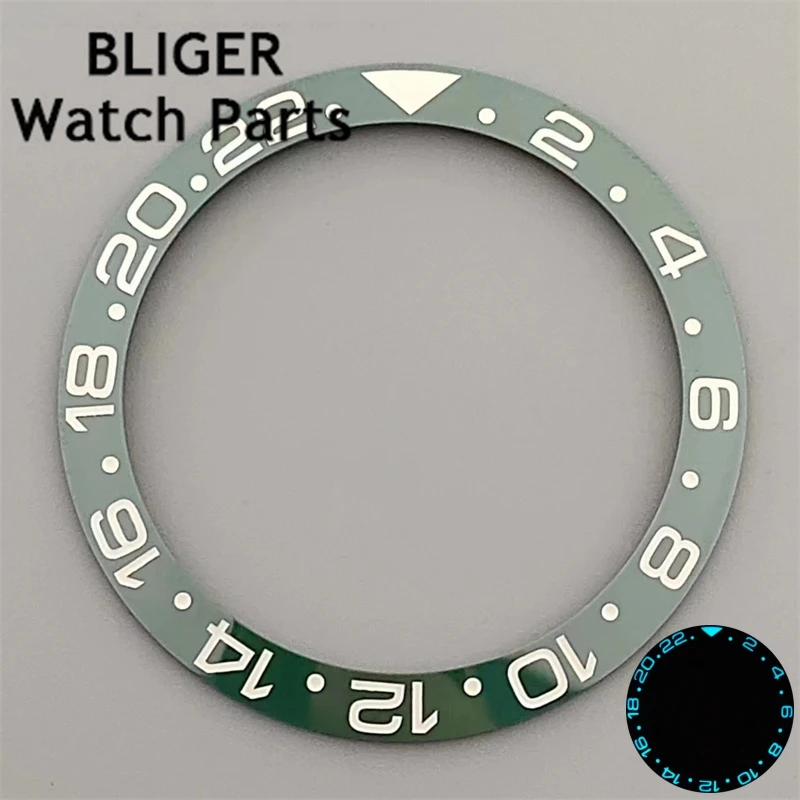 BLIGER 38mm super Green and Blue green luminous ceramic/titanium bezel insert fit 40mm watch case