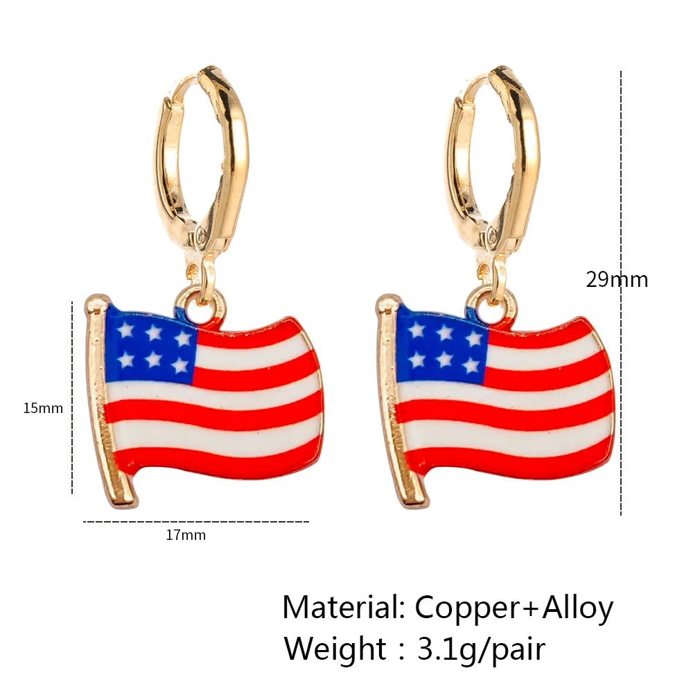 Independence Day Earrings, American Flag Pentagram Peach Heart Alloy Pendant Earrings for Women and Girls 4th of July Patriotic