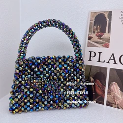 24 New Colorful Pearl Bags Hand Woven Acrylic Hand-held Bead Fashion Women's Handbag Customized Color Finished Crossbody Bag