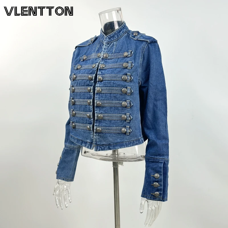 Women’s Vintage Double-Breasted Short Denim Jacket