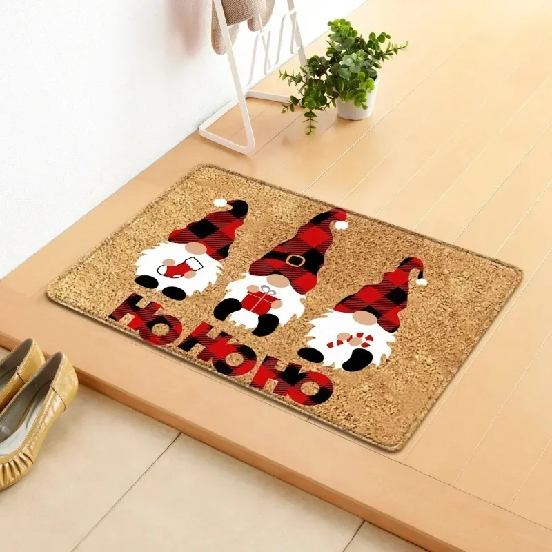 Festive Christmas Door Mat with Gnome Reindeer Patterns Non-slip Floor Rug for Entrance Home Decorative Mat Christmas Collection