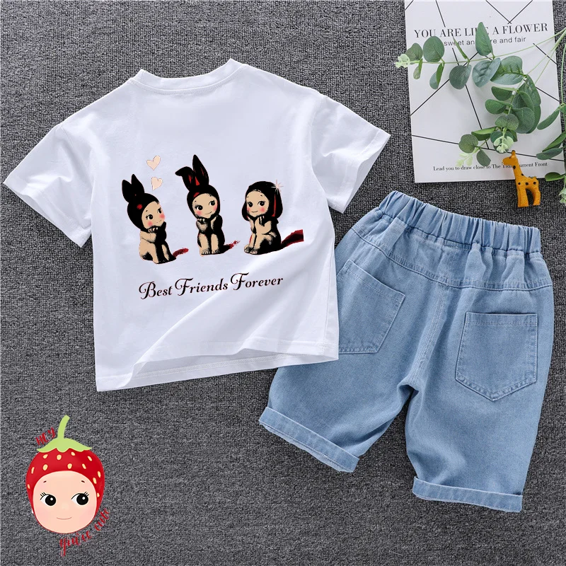 

Sonny Angel Sun Short Sleeve Tops Boys Black White T-shirt Cotton Shirt Tee Girls Figures Clothing Child Casual Harajuku Clothes