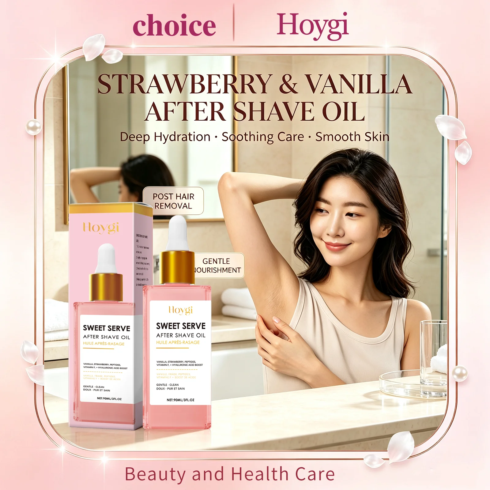 Hoygi Strawberry After Shave Oil For Women Hyaluronic Acid Deep Hydration Reduce Irritation Post Hair Remove Shave Body Care Oil