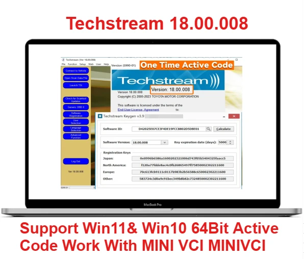 Newest Version For TOYOTA TIS Techstream 18.00.008 Software Link and Active Code Work with MINI VCI MINIVCI Support Win11/Win10