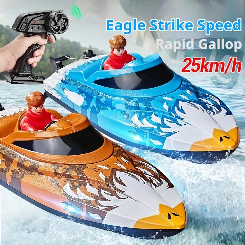 HJ822 RC Boat Waterproof Remote Control Speedboat with LED Light Self-righting 25KM/H High Speed Water Hobby Toy