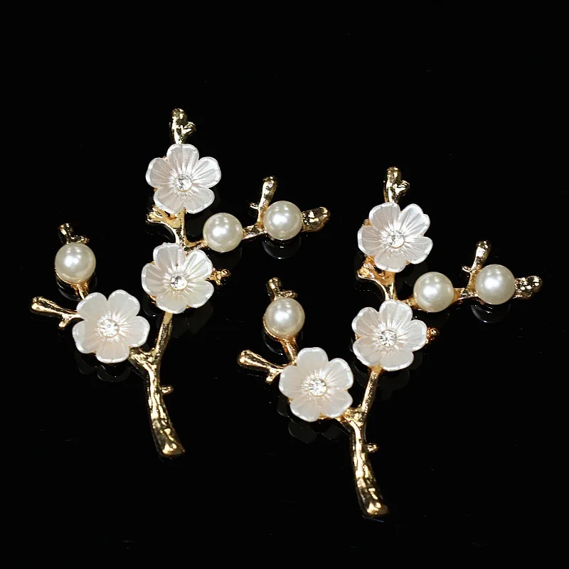 50pcs Rhinestones Pearl Plum Branch Button Bead Flat Back Bridal Kids Hair Headwear Bag Shoes Apparel Case Fan Ornament DIY
