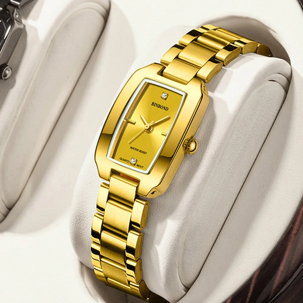 

2023 New Luxury Bracelet Watches Womens Gold Stainless Steel Diamond Square Waterproof Ladies Wristwatch Clock Relogio Feminino