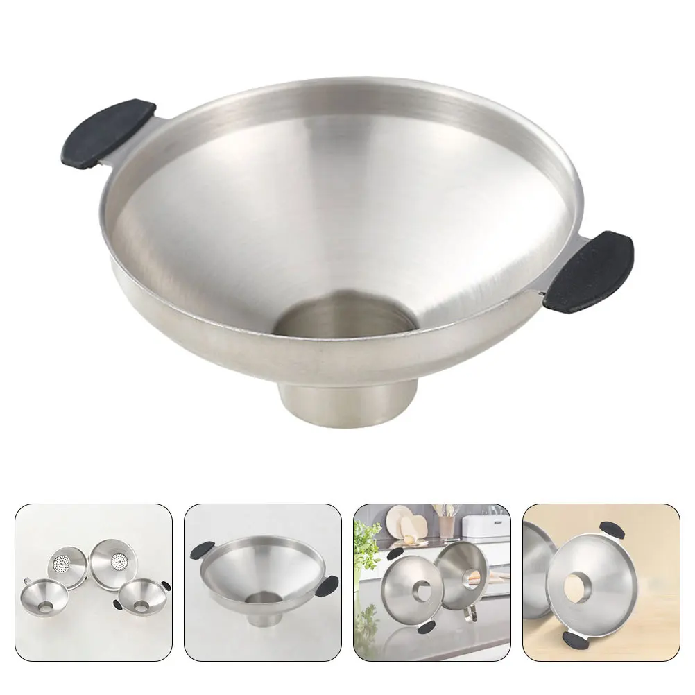 

Stainless Steel Canning With Handles Wide Mouth Oil Juice Transfer Kitchen Essentials Multi-Function Metal Funnel For Jars