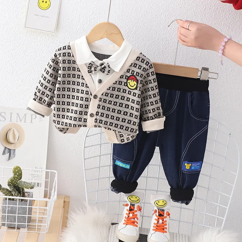 Toddler Outfits 2023 Spring Autumn 1-5T Casual Cardigan Coats + T-shirts + Pants Baby Boys Tracksuits Kids Bebes Jogging Suits