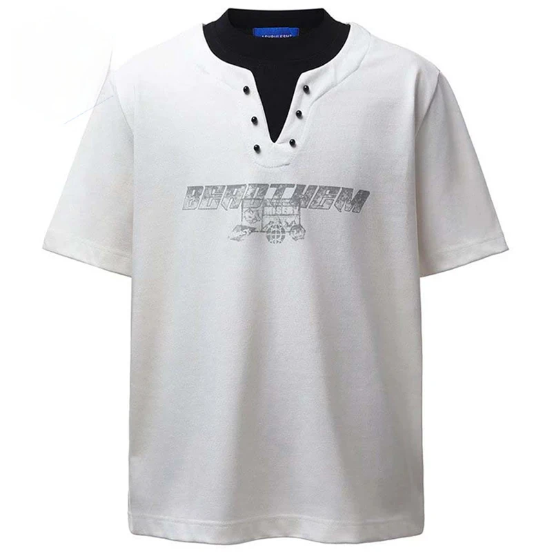 

Мужские винтажные футболки с эффектом двухслойности, уличный стиль Харадзюку, хип-хоп, оверсайз, графические футболки Y2K, повседневные свободные топы