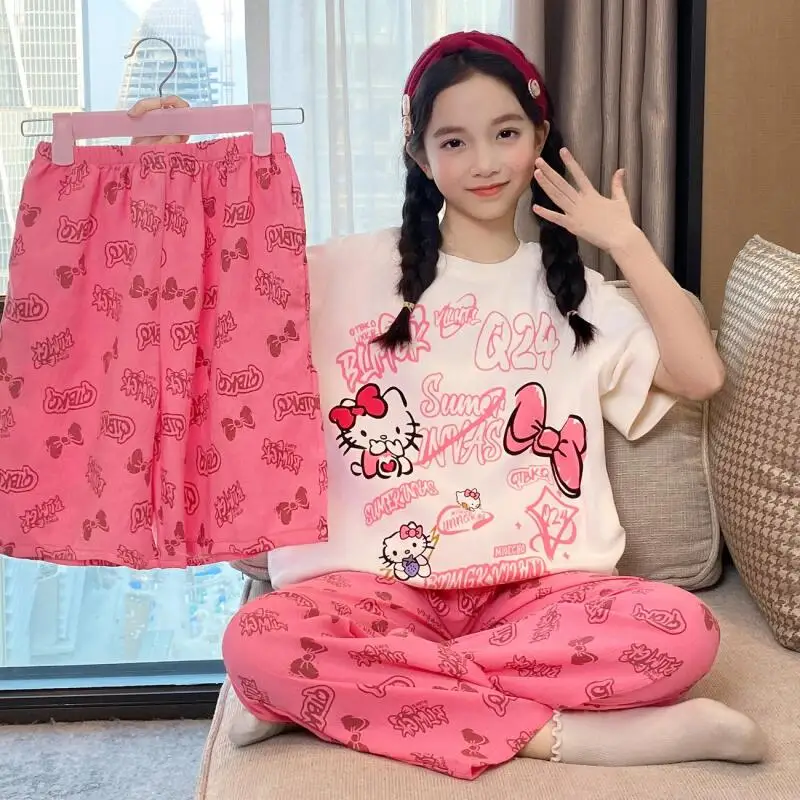 

Student New T-Shirt Shorts Pajamas Suit Summer Girls Short-Sleeved Trousers Home Wear Women's Pullover Korean Soft Two-Piece Set
