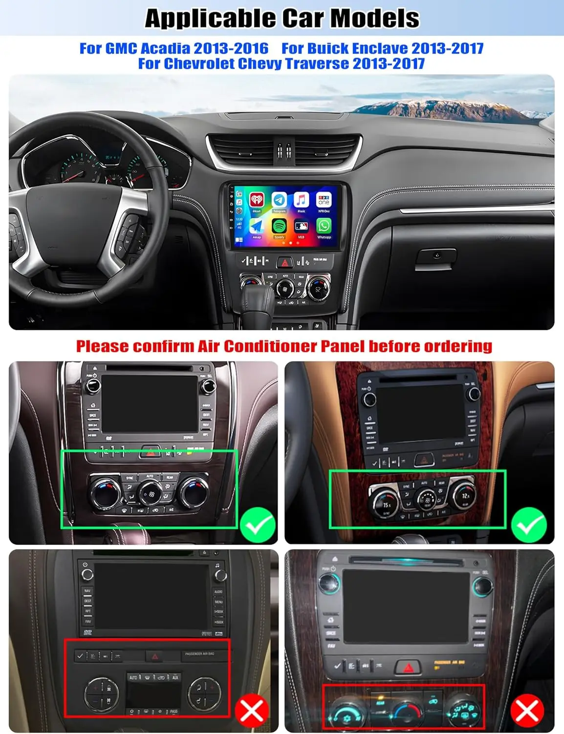 ستيريو سيارة 2G + 64G لسيارة Chevy Traverse 2013-2017 مع CarPlay Android Auto اللاسلكي، شاشة لمس 9 بوصات GPS Bluetooth WiFi RDS FM Back #2