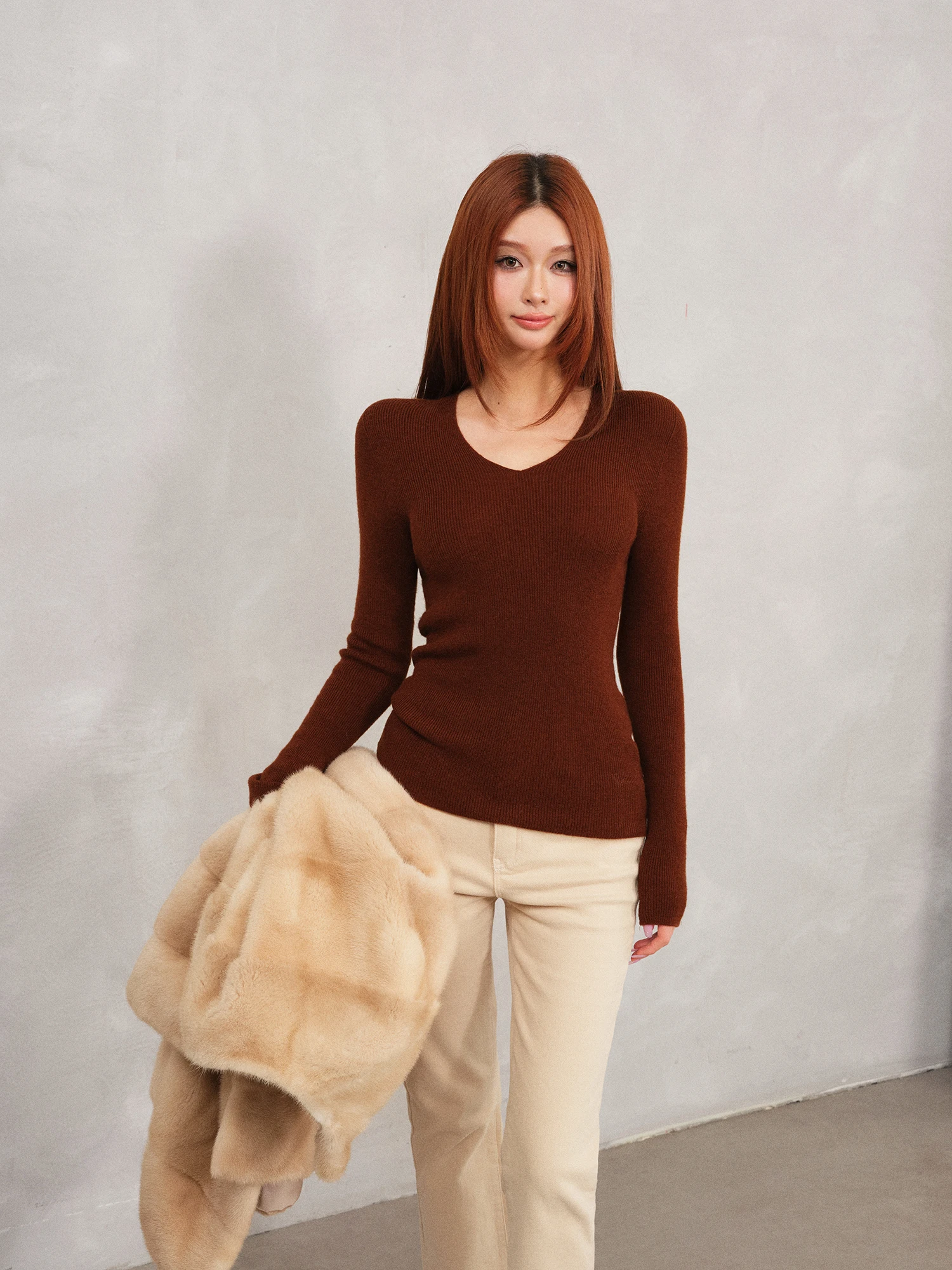 

FORNIYOYO Роскошная, комфортная, приятная к коже шерстяная (00% шерсть) трикотажная базовая кофта с V-образным вырезом, приталенного кроя, с длинным рукавом, для женщин, для ношения под одеждой