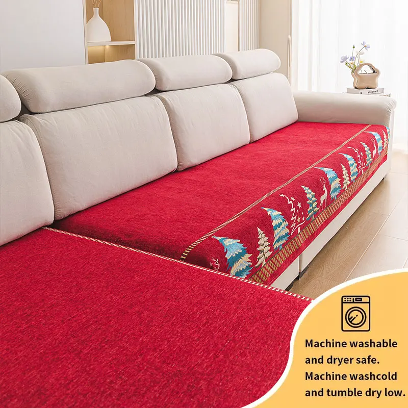 2PC-Autumn and Winter Chenille Sofa Cushion, Christmas Tree  Festival Atmosphere, Anti slip Combination Sofa Cushion