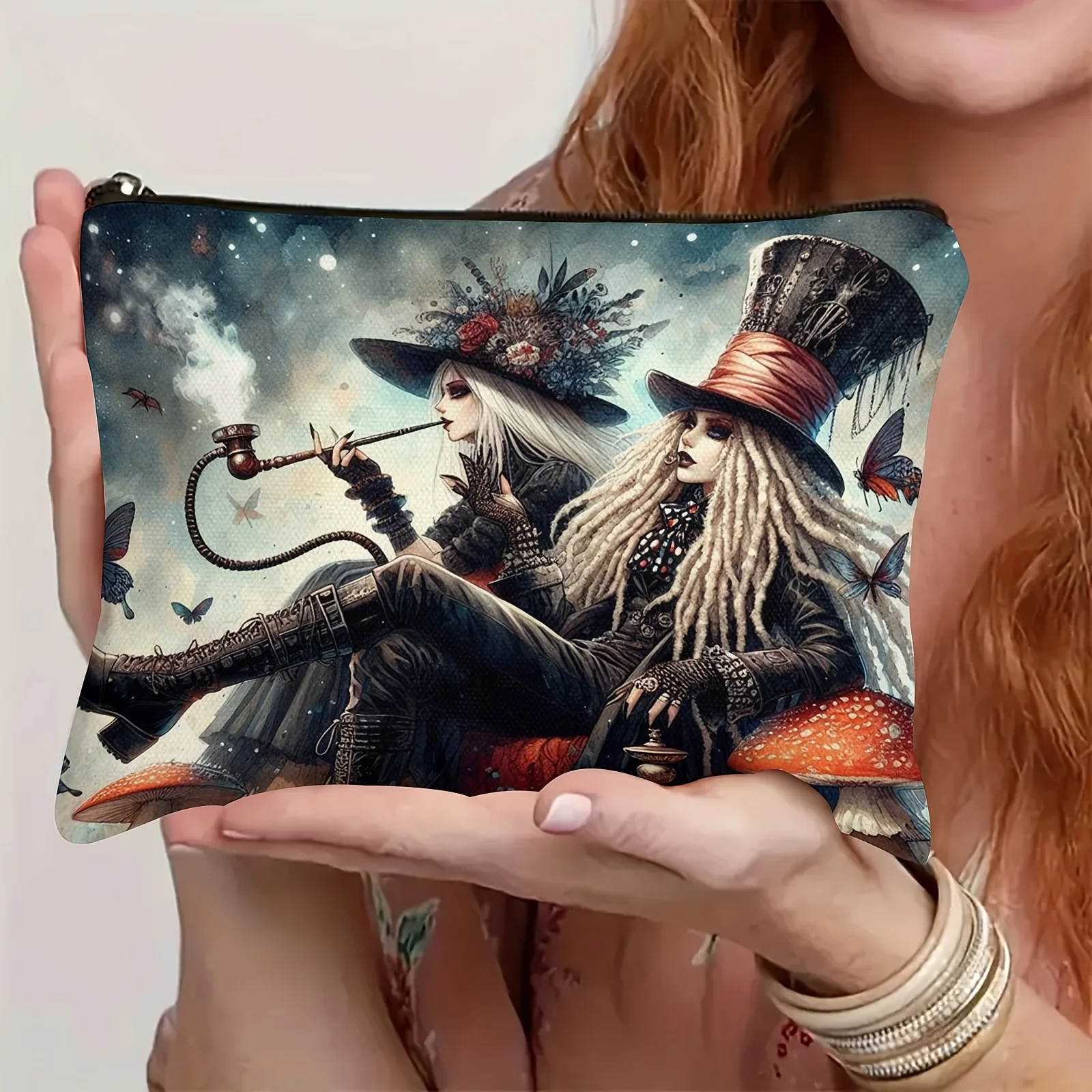 Dark Style Gothic Gentleman Girl Pattern, Canvas Makeup Bag, Fashion Gifts, Sister Portable Cosmetic Bag