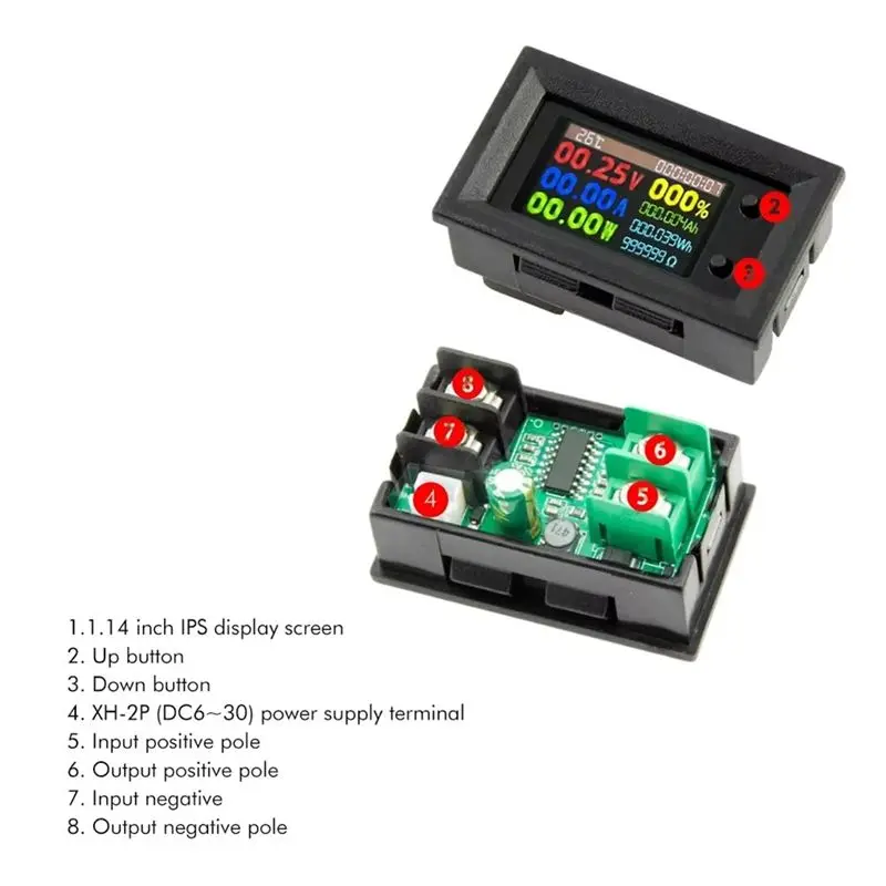 AEE6-DC720 30 فولت الطاقة الرقمية الفولتميتر مقياس التيار الكهربائي الجهد Wattmeter مقياس الحرارة 9 In1
