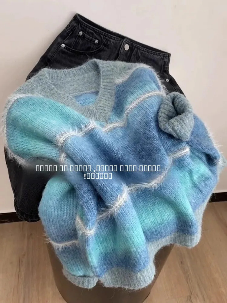 

Soft adient V-Ne Long Sve Women's Knitwear Sweet Sle Loose Fit Autumn Faion Slimming Lazy Sle Casual Sweater