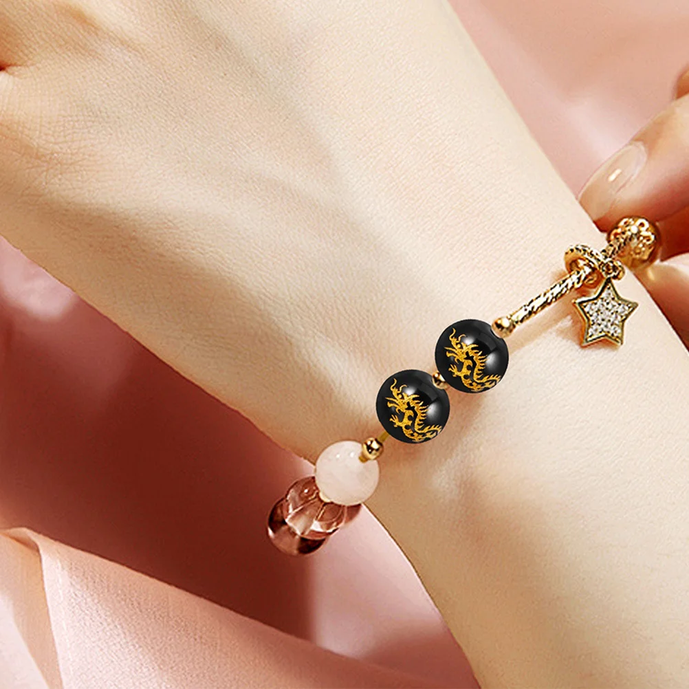 

48pcs Golden Dragon Agate 6Mm Gold Foil Carved Stone For Diy Jewelry Making Lucky Charms Bracelet Craft Spacer Beads Natural