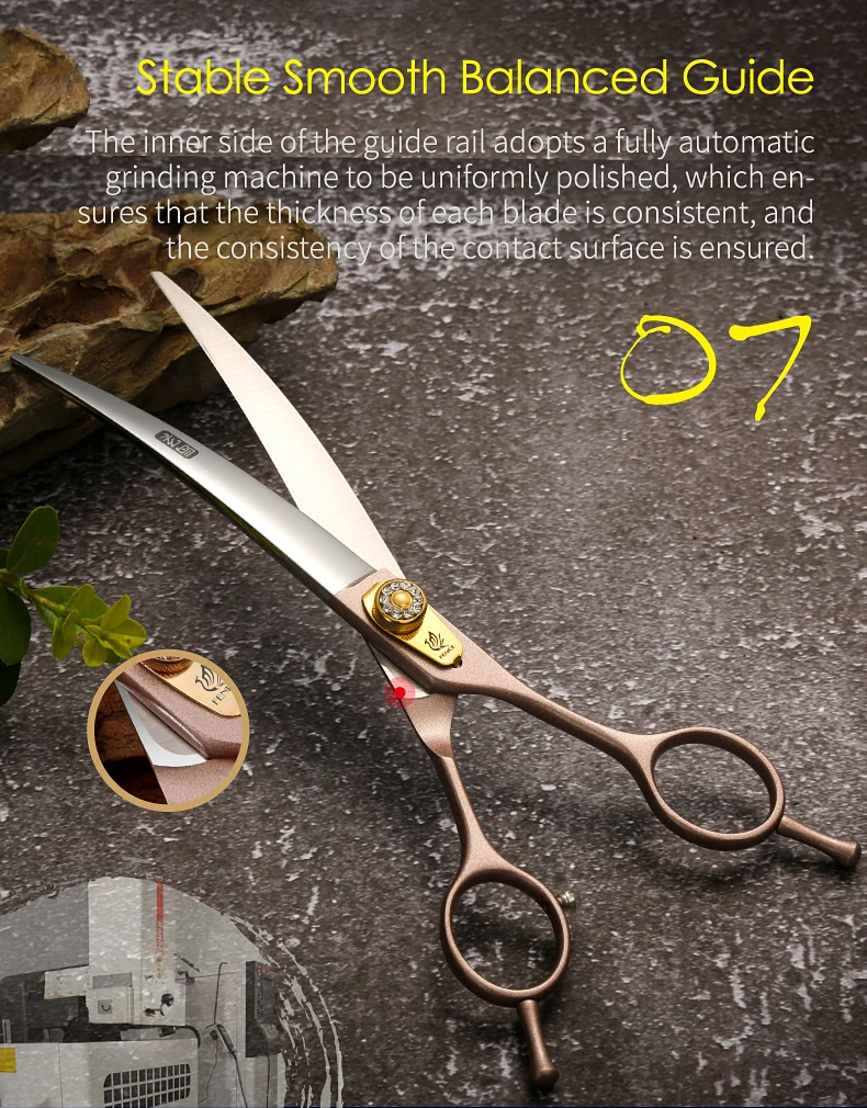 Fenice JP440C Hundeschere aus Stahl, 7/7,5/8 Zoll, Hundesalon-Schere, gebogene Haarschneideschere für Hunde, professioneller Groomer – Detail 11