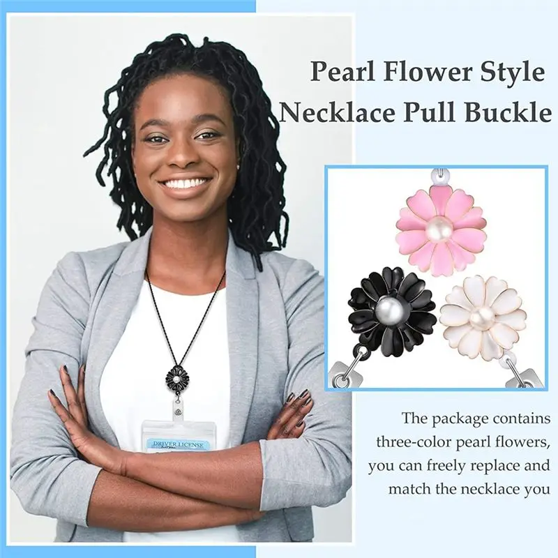 【CYBER MONDAY】Badge Lanyard with ID Holders Flower Badge Reels with Pearl for Girl Women Card Key Cute Badge Necklace