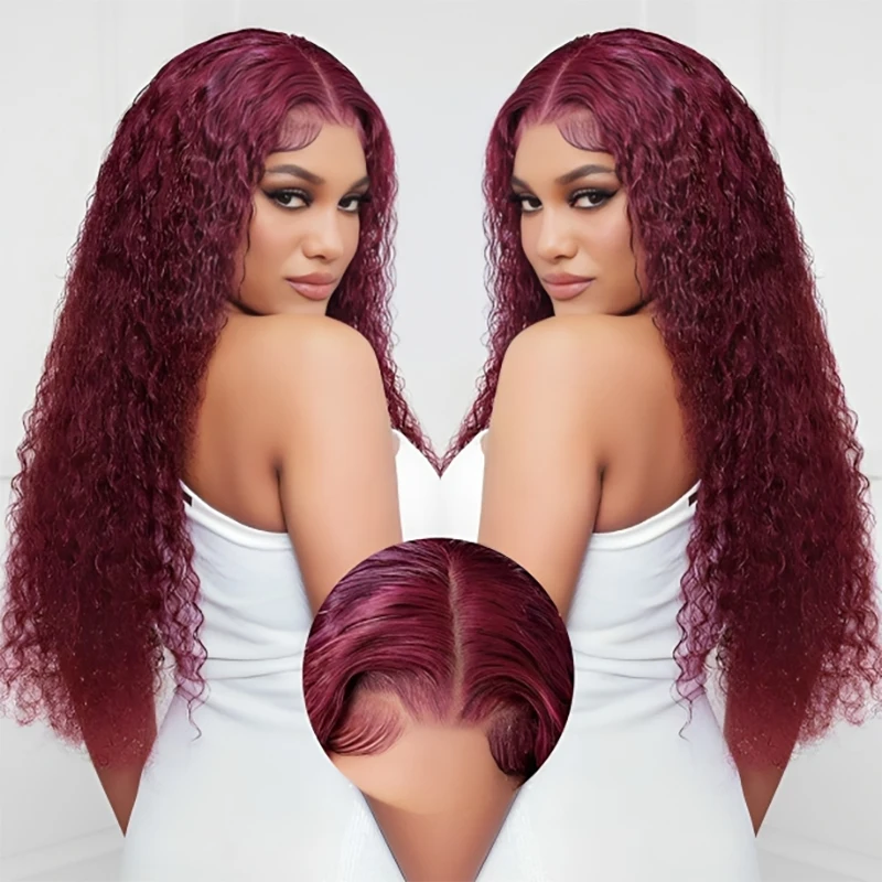 

30 40 Inch 99J Burgundy 250 Density Deep Wave 13x4 Lace Front Human Hair Wig 13x6 Red Curly Lace Frontal Wig Brazilian For Women