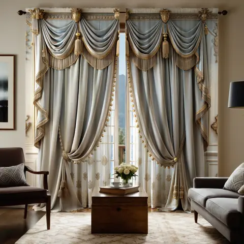 HD 디지털 커튼 인쇄 시뮬레이션 밸런스 블루 넥타이, 프랑스 빈티지 자수, 홈 데코 스타일, 거실 장식, 2 개 Best5