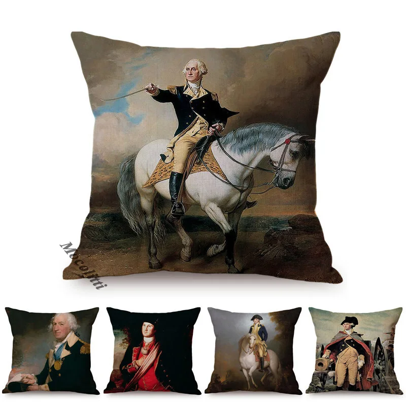 Oil Painting Art Great Celebrity General Costume Equestrian Portrait Design Sofa Throw Pillow Case Home Decorative Cushion Cover