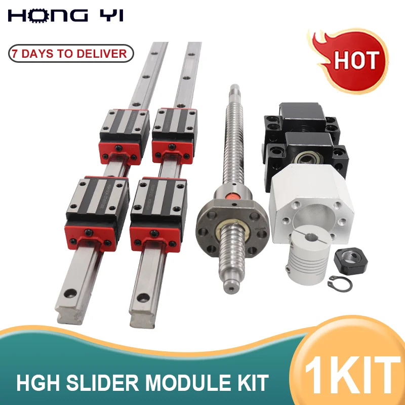 2PCS HGH15 Linear Guide 4PCS HGH15CA Guide Slider SFU1605 Ball Screw Nut Seat + EKEF12 Or Support Seat