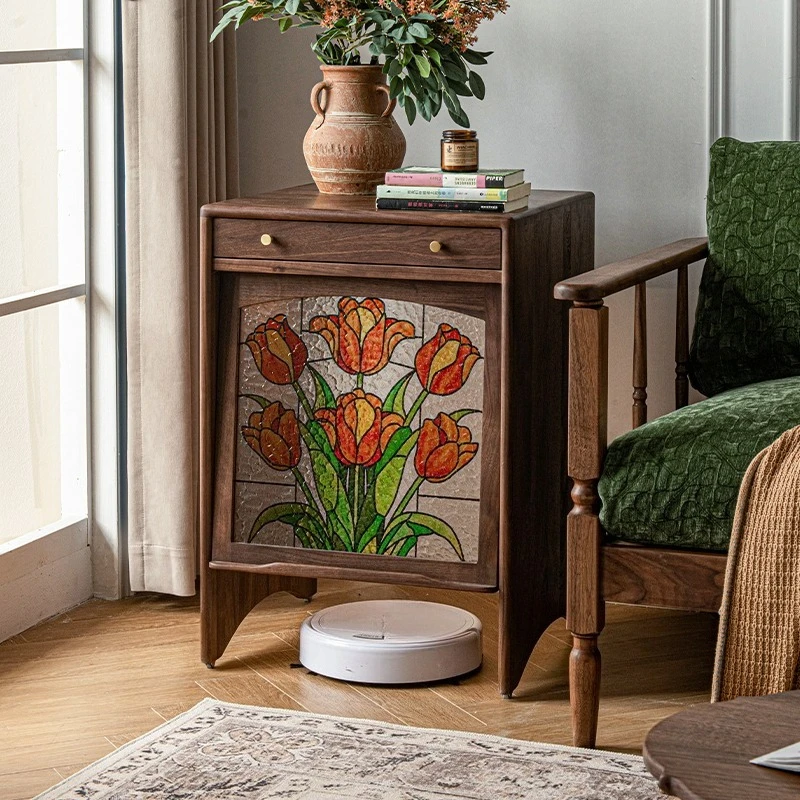 North American black walnut sweeping robot cabinet, sweeping and towing storage cabinet, solid wood storage sofa side cabinet