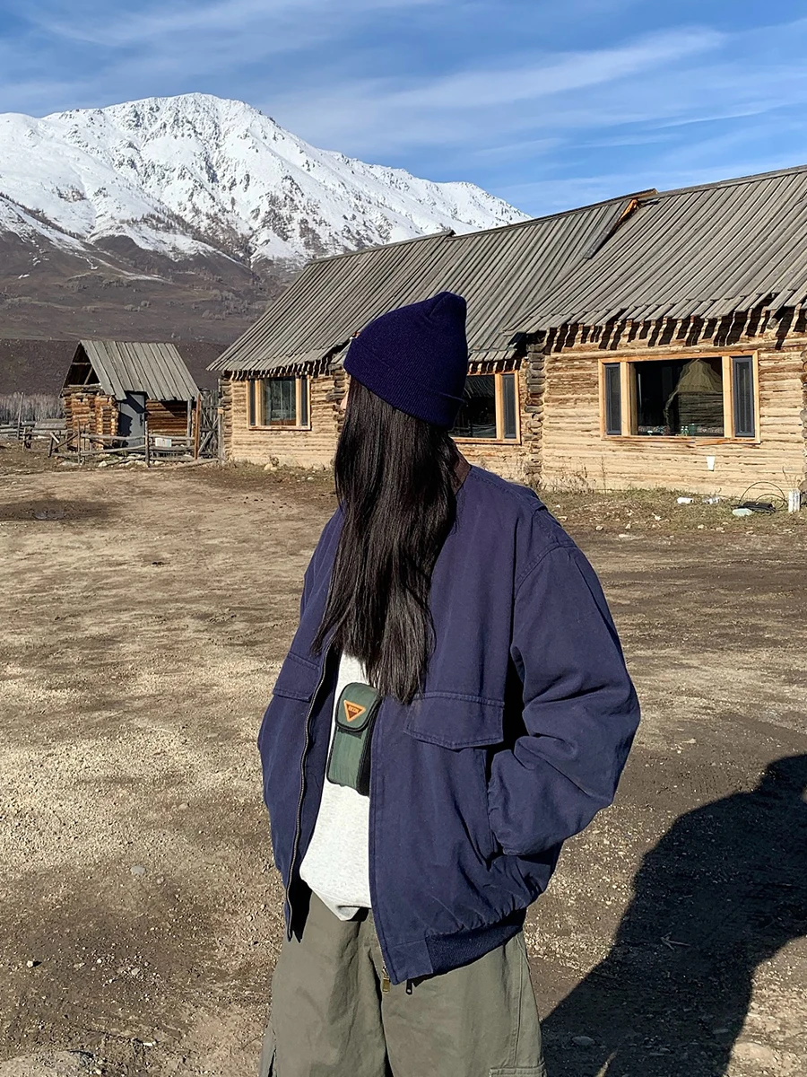 

LIFEASAM American Retro Winter Barn Sle Thiened Cotton Jaet Loose Casual ex Outerwear Trendy Couples Coat