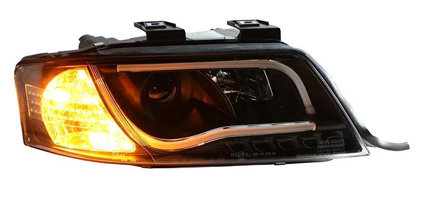 For Audi A6 C5 Sport Sedan Black Bezel DRL Daytime LED Light Tube Design Projector Headlights Lamps