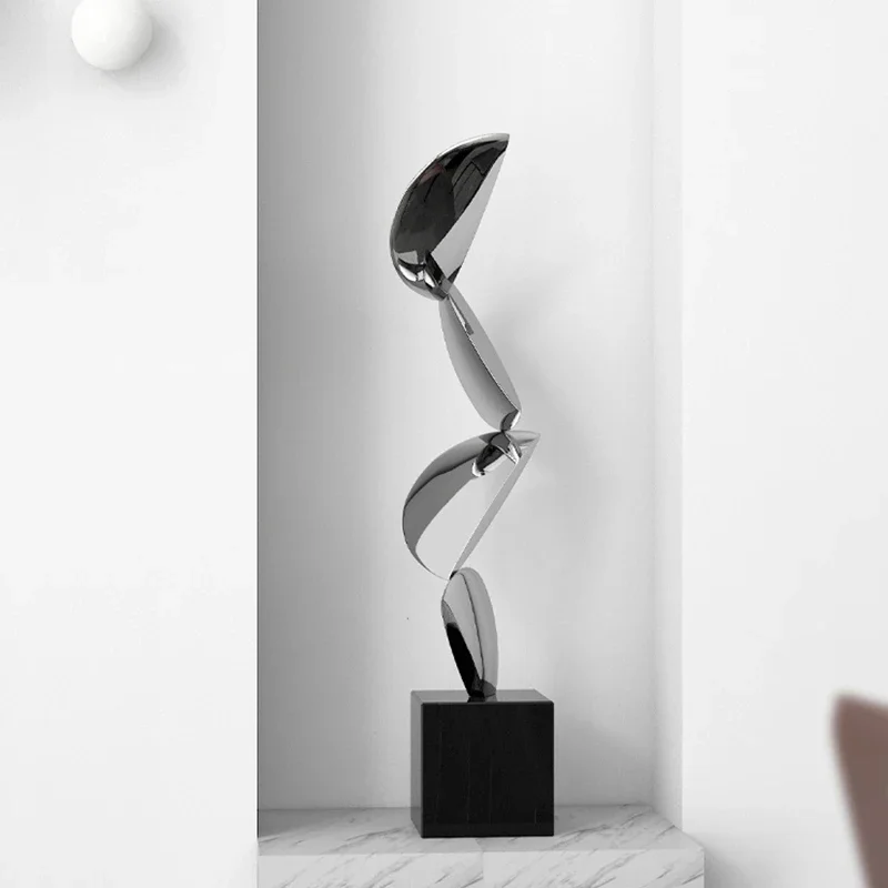 Modern Geometry Abstract Stainless Steel Leaf Statue Decoration,Desktop Sculpture, Entrance, Living Room, Niche Decorations
