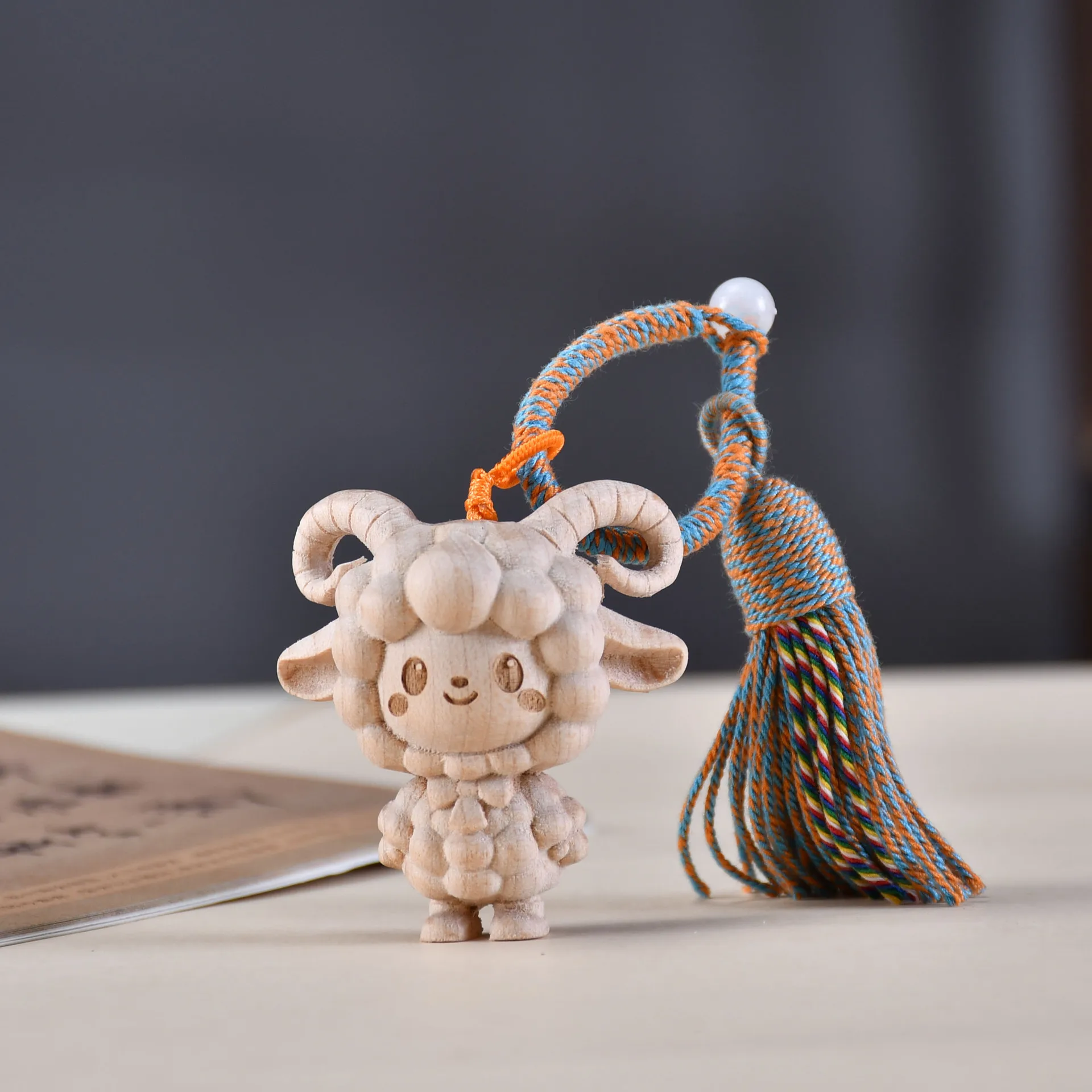 Creative Beech Wood Carved Zodiac Sheep Keychain Tassel Pendant Wood Craft Bag Charm Home Decor Souvenir Gift