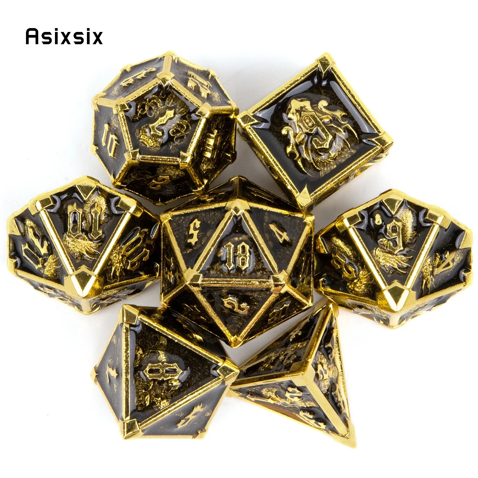 

7 Pcs Black Golden Skull Metal Dice Solid Metal Polyhedral Dice Set Suitable For Role-Playing RPGGift Card Game