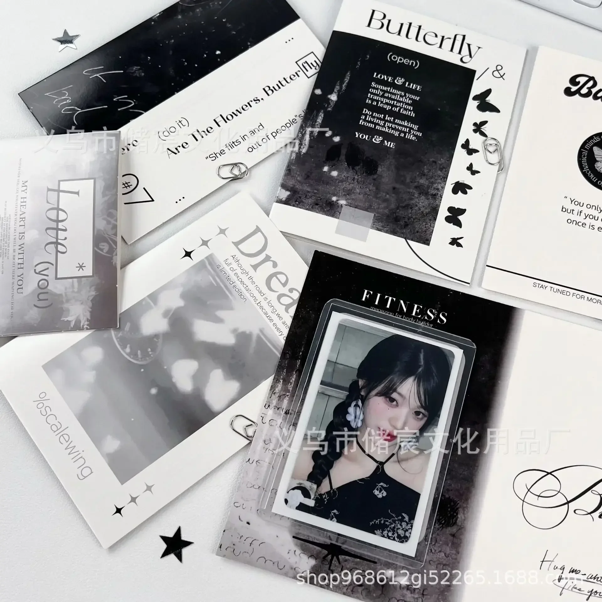 10Pcs Korean Chic Advanced Sense Black White Butterfly Folding Card Back Kpop 3-inch Photo Card DIY Packing Protective Cardboard