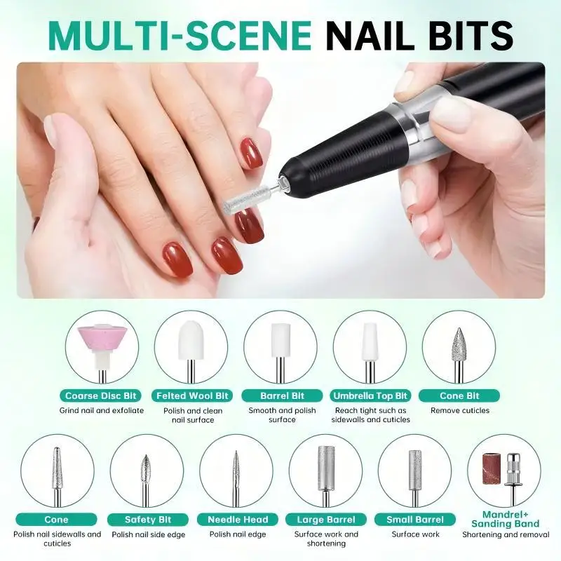 Taladro eléctrico para uñas de 45000RPM, máquina de manicura con pantalla LCD, Kit de lima de uñas profesional Cordles para equipos de uñas acrílicas