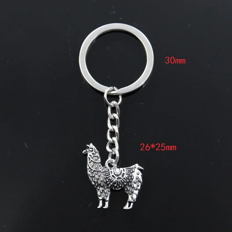 New Fashion Men 30mm Car Keychain DIY Metal Holder Chain Vintage Alpaca Grass Mud Horse 26x25mm Silver Color Pendant Gift