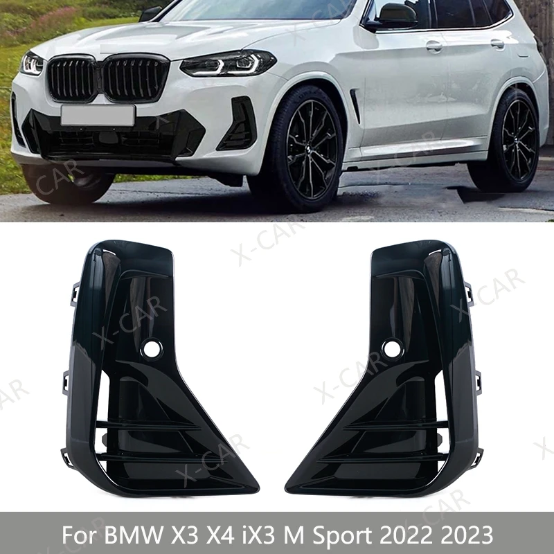 

Car Front Bumper Fog Lamp Foglight Trim Grille Cover Frame Bezel Hood For BMW X3 X4 iX3 M Sport 2022 2023